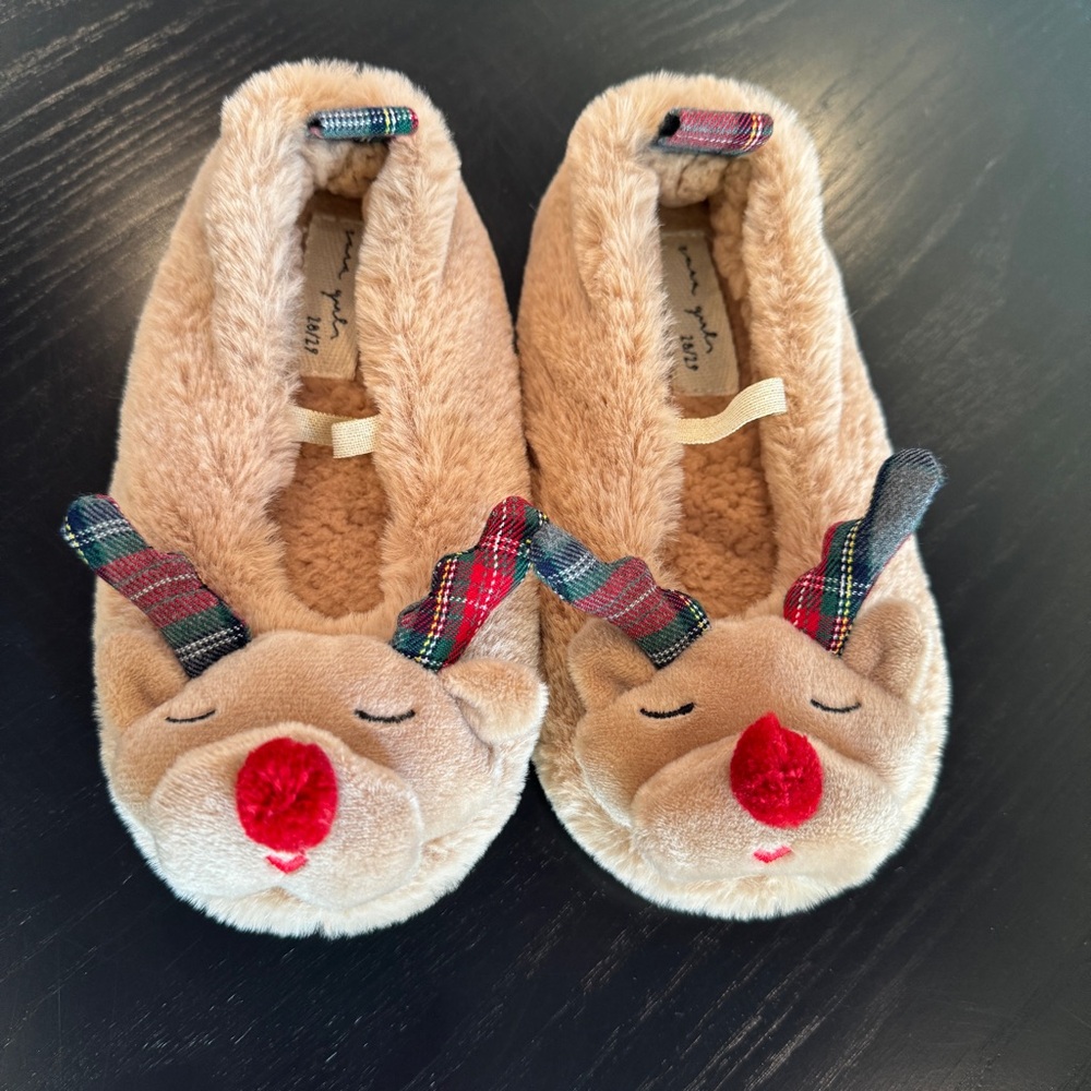 Zara Girls Reindeer Holiday Faux Fur Slippers, NWOT Size 28/29 (US 11)